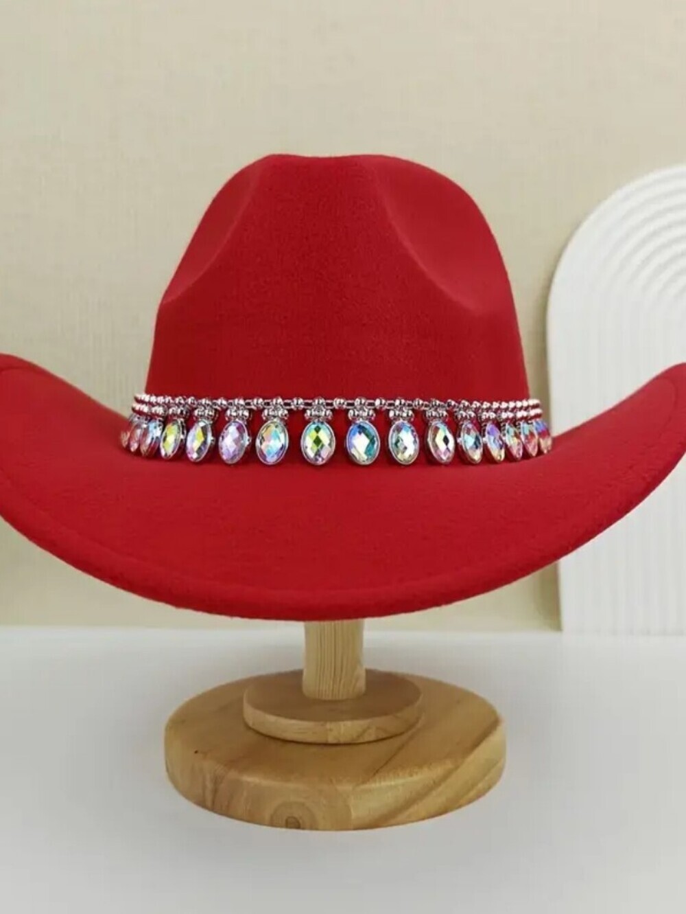 Red Crystal Trim Women's Felt Cowboy Hat